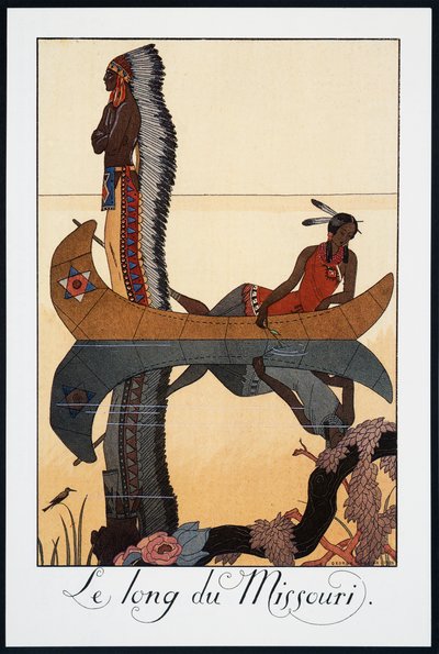 على طول ميسوري ، الطباعة الحجرية لجورج باربييه (1882-1932) ، من Falbalas et Fanfreluches ، Almanach des Modes Presentes ، Passees et Futures ، فرنسا ، القرن العشرين بواسطة جورج حلاق