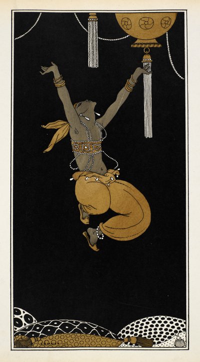 Nijinsky مثل Golden Slave في شهرزاد ، وهو جناح سيمفوني من تأليف نيكولاي ريمسكي كورساكوف في عام 1888. نيجينسكي في الهواء ، في منتصف القفز. بواسطة جورج حلاق