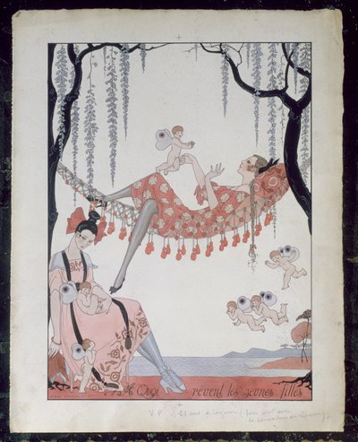 بماذا تحلم الشابات؟ 1918 (قلم وحبر وألوان مائية على ورق) بواسطة جورج حلاق