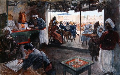 A Cafe in Morocco، c1900 (لون ليثو) بواسطة جورج بيرتين سكوت