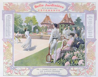 تنس الحديقة ، رسم توضيحي لشهر أغسطس من تقويم لمتجر الملابس "La Belle Jardiniere" ، 1906 بواسطة جورج بيرتين سكوت