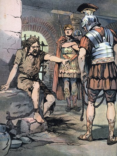 حرب الغال: "" المحارب الغالي فرسن جتريكس أسير في الأسلحة الرومانية لجول سيزار في سجون توليانوم ، 46 قبل الميلاد "(حروب الغال: سجين فرسن جتريكس في سجن مامرتين في روما بعد هزيمته أمام يوليوس قيصر ، 46 قبل الميلاد) بواسطة جورج كونراد