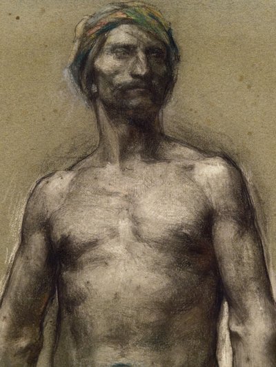 دراسة لرجل عاري على العمامة (تفصيل) (حوالي 1888). جورج ديسفالييه (1861-1950). باستيل على شرائح من الورق المقوى على ورق من الورق المقوى. Musee des Beaux-Arts de la Ville de Paris ، PeuPalais. بواسطة جورج ديسفالييه