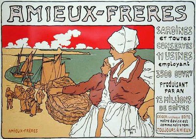 استنساخ ملصق إعلاني "Amieux-Freres" ، منتجي السردين وجميع المحميات بواسطة جورج فاي