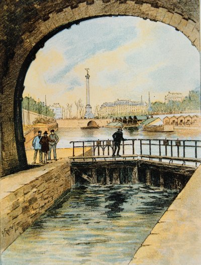 قفل القناة سانت مارتن ، باريس ، 1890 بواسطة جورج فريبونت