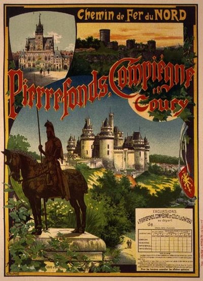 استنساخ ملصق إعلاني عن رحلات السكك الحديدية الشمالية إلى Pierrefonds و Compiegne و Coucy (litho) بواسطة جورج فريبونت