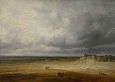 منظر طبيعي مع حقل محروث وقرية ، ربما بعد عام 1827. بواسطة جورج ميشيل