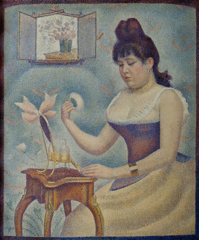 امرأة شابة تلطخ نفسها بالمسحوق امرأة شابة تلطخ نفسها ، 1889-1890. بواسطة جورج بيير سورات