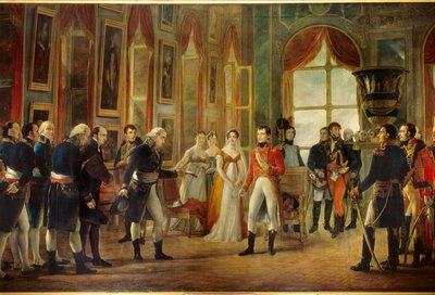 استقبل نابليون الأول (1769-1821) في Saint-Cloud Senatus-Consulte الذي أعلنه إمبراطورًا للفرنسيين في 18/05/1804 (خلف السيدة جوزفين ، ابنته هورتنس وأخت زوجها ماري أنونسيادي ، كارولين بونابرت (1782-1839). جي بواسطة جورج روجيت