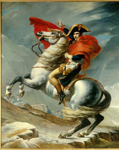 عبور القنصل الأول نابليون بونابرت (1769-1821) جبال الألب عند ممر جراند سان برنار في مايو 1800. لوحة لجورج روجيه (1783-1869) لجاك لويس ديفيد (1748-1825) باريس ، متحف دي l
