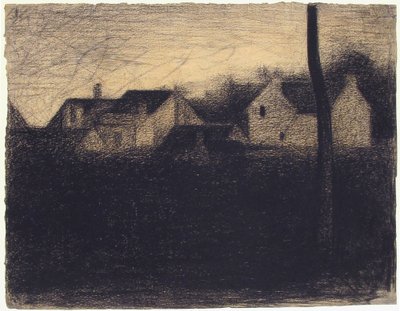 مناظر طبيعية مع منازل ، 1882-83 (conté crayon) بواسطة جورج سورات