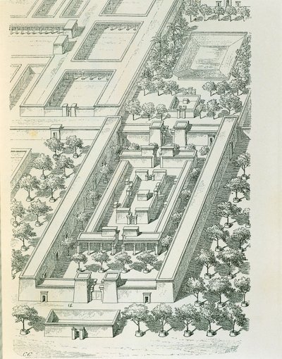 Etching depicting a perspective view of a building in Tell el-Amarna by Georges Perrot (1832-1914) and Charles Chipiez (1835-1901) بواسطة جورج وشيبيز تشارلز بيرو