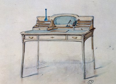 رسم لمكتب كتابة للسيدات على طراز فن الآرت نوفو لـ Bing Atelier (ورشة Art Nouveau) ، حوالي 1900 (ألوان مائية وقلم رصاص) بواسطة جورج دي فيور