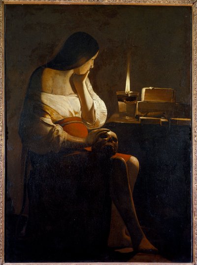La Madeleine لديها لوحة ضوء الليل (Vanite) لجورج دو لا تور (1593-1652) من القرن السابع عشر. 1،28x0،94 م بواسطة جورج دي لا تور