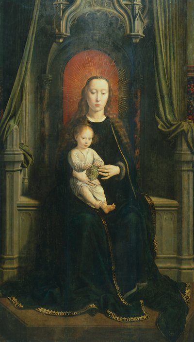 Enthroned Madonna with Child or Madonna of Grapes, central panel of Cervara Altarpiece بواسطة جيرارد ديفيد