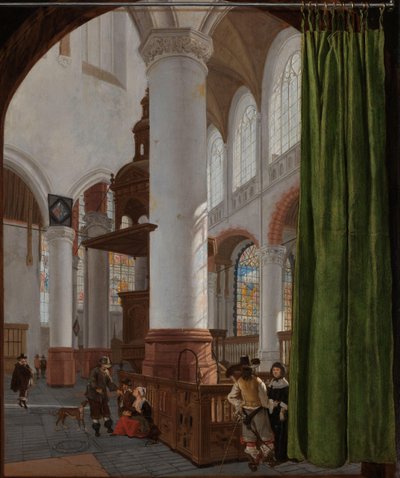 داخل الكنيسة القديمة في دلفت الجزء الداخلي من Oude Kerk في Delft ، مع ستارة Trompe-l