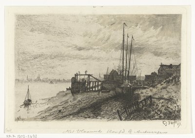 اطلالة النهر The Vlaamsche Hoofd بالقرب من أنتويرب (العنوان على الكائن) بواسطة جيرارد جان بوس (توقيع الفنان)