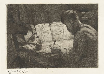 صورة شخصية خلف لوحة الرسم بواسطة جيرارد جان بوس (توقيع الفنان)