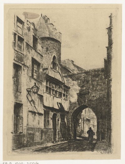 منظر الشارع في Steen in Antwerp (العنوان على الكائن) بواسطة جيراردوس يوهانس بوس (رفض الإسناد)