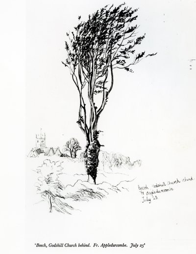 الزان ، كنيسة Godshill وراء. الأب. Appledurcombe. 25 يوليو ، ج .1860 بواسطة جيرارد مانلي هوبكنز
