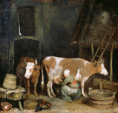 خادمة يحلب بقرة في حظيرة ، 1652-1654 بواسطة Gerard Ter Borch the Younger