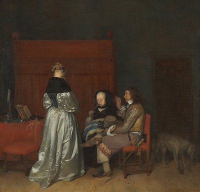 ثلاث شخصيات تتحدث في الداخل عتاب الأب ، حوالي 1654 بواسطة جيرارد تير بورش الأصغر