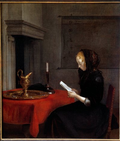 امرأة تقرأ رسالة. لوحة رسمها الهولندي جيرارد تير بورش (1617-1681) بواسطة جيرارد تير بورش