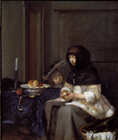 A mother peeling an apple (oil on canvas بواسطة جيرارد تير بورش