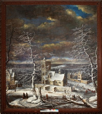 A Village in Winter with Figures on the Ice (oil on canvas) بواسطة جيرارد فان إيديما