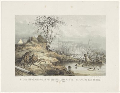اختراق للوالديك منظر لاختراق Waaldijk في الجزء العلوي من Brakel 7 مارس 1801 (العنوان على الجسم) بواسطة جيراردوس يوهانس بوس
