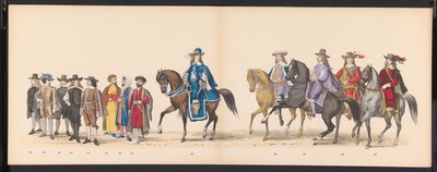حفلة تنكرية لطلاب ليدن ، 1875 (اللوحة 15) ، حفلة تنكرية أقامها أعضاء فيلق طلاب ليدن في الخامس عشر من يونيو عام 1875 احتفالًا بالذكرى السنوية الـ 300 لمدرسة Leidsche Hoogeschool ، التي تمثل مدرسة Leidsche Hoogeschool ، المصورة في بواسطة جيراردوس يوهانس بوس