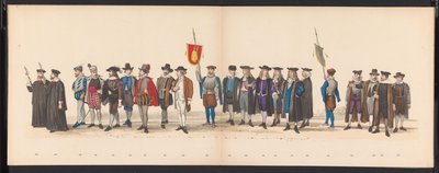 حفلة تنكرية لطلاب ليدن ، 1875 (اللوحة 8) حفلة تنكرية أقامها أعضاء فيلق طلاب ليدن في الخامس عشر من يونيو عام 1875 احتفالًا بالذكرى الثلاثمائة لمدرسة لايدشه هوجيسكول ، التي تمثل مدرسة لايدس هوجيسكول ، المصورة في بواسطة جيراردوس يوهانس بوس
