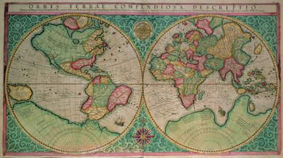 خريطة العالم ، من "Atlas sive cosmographicae .." المنشورة عام 1595 (نقش ملون) بواسطة جيراردوس مركاتور
