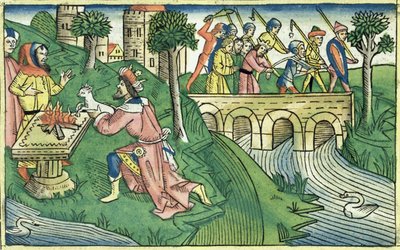 2 ملوك 16 9-16 تم أسر أهل دمشق من كتاب نورمبرغ (Biblia Sacra Germanaica) (قطع خشبية ملونة) بواسطة المدرسة الألمانية