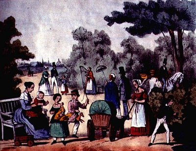 حديقة ألمانية في الصيف حوالي 1860 (نقش ملون) بواسطة المدرسة الألمانية