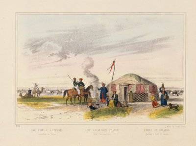 A Kalmyk (غرب المنغولية) خيول رعي العائلة ، ورقة عريضة مصورة نشرها جوزيف شولز ، ماينز ، c.1860 بواسطة المدرسة الألمانية