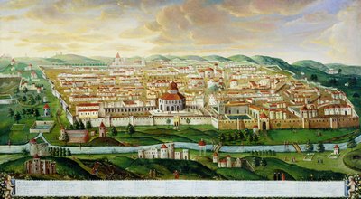 منظر لمدينة القدس المسورة ، حوالي 1740 بواسطة المدرسة الألمانية