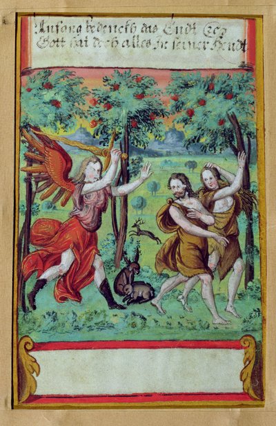 طرد آدم وحواء من جنة عدن ، 1640 (غواش على الرق) بواسطة المدرسة الألمانية