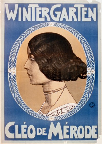 إعلان لفيلم "حديقة الشتاء"، بطولة كليو دي ميرود (طباعة حجرية ملونة) بواسطة المدرسة الألمانية