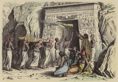 الدفن المصري القديم (نقش ملون) بواسطة المدرسة الألمانية