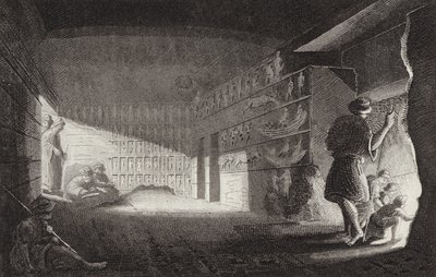 الكنيسة المصرية القديمة المنحوتة في الصخور بجبل السلسلة. رسم توضيحي لبلدر أطلس (نقش) بواسطة المدرسة الألمانية