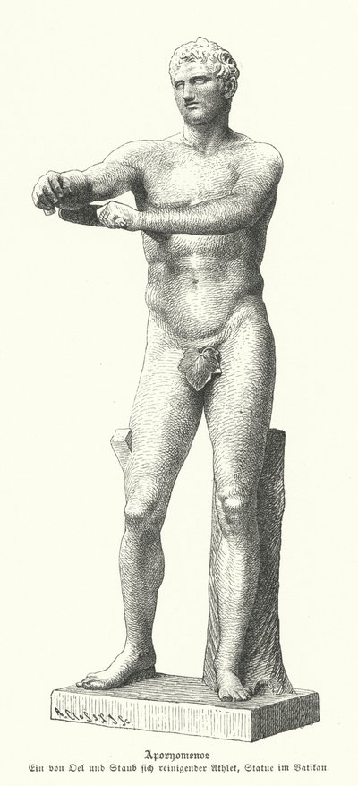 Apoxyomenos تمثال لرياضي يزيل العرق والغبار عن جسده بقطعة نقش (نقش) بواسطة المدرسة الألمانية