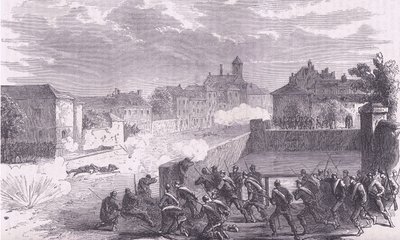 هجوم على لو بورجيه ، Cassells History of the War بين فرنسا وألمانيا الذي نشرته Cassell and Company Limited ، c1890 (litho) بواسطة المدرسة الألمانية