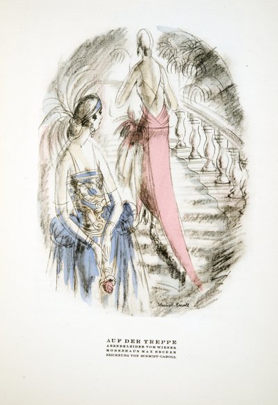 على الدرج ، فساتين السهرة من وينر ، من ستايل ، حانة .1922 (طباعة pochoir) بواسطة المدرسة الألمانية