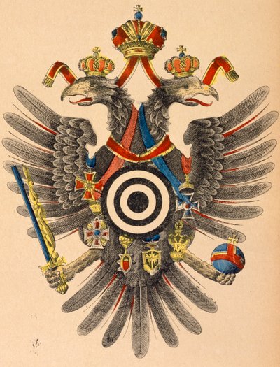 شعار النبالة الإمبراطورية النمساوية المجرية كهدف للرماية ، c. 1865 (قطع خشبية ملونة) بواسطة المدرسة الألمانية