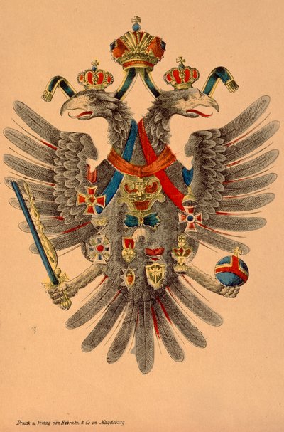 شعار النبالة الإمبراطورية النمساوية المجرية ، نشرته Robraki & Co. ، Magdeburg ، c.1865 (قطع خشبية ملونة) بواسطة المدرسة الألمانية