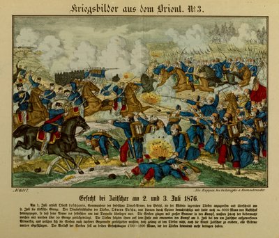 معركة في زاجيكار ، 2-3 يوليو 1876 ، خلال الحرب الصربية العثمانية الأولى (1876-1877) ، Neuruppiner Bilderbogen ، 1876 بواسطة المدرسة الألمانية