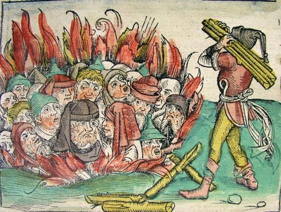 حرق اليهود ، نشر في نورنبرغ كرونيكل ، 1493 بواسطة المدرسة الألمانية