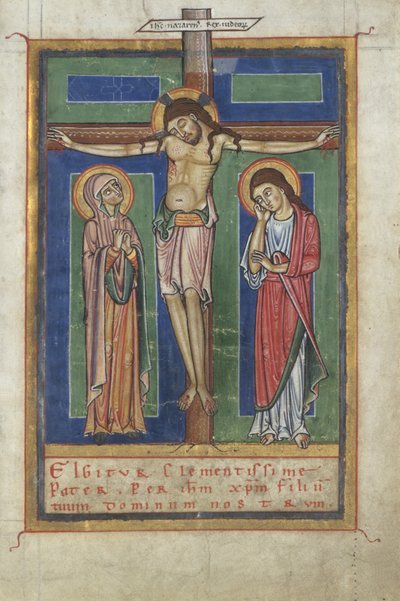 صفحة الكنسي من القربان المقدس ، مع الصلب ، ج. 1150-1160 (درجة الحرارة وورقة الذهب على الرق) بواسطة المدرسة الألمانية