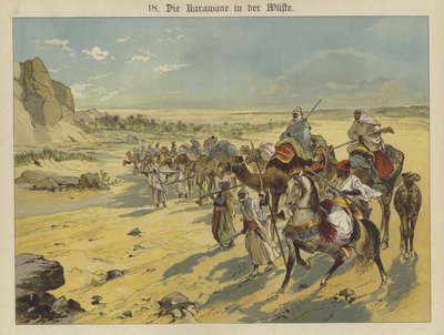 Caravan in the Arabian desert (colour litho) بواسطة المدرسة الألمانية